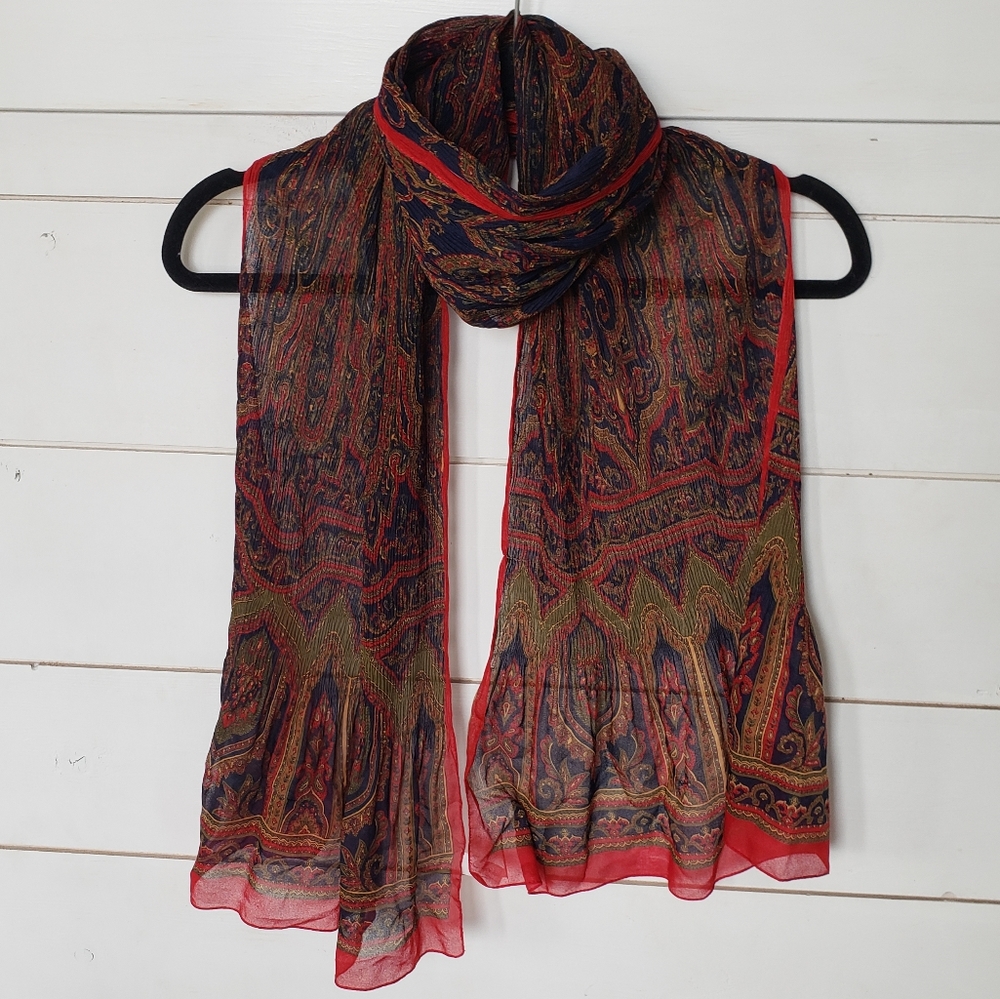 Cybéle made in Italy vintage scarf long rectangular sheer paisley polyester red